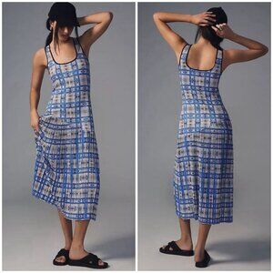 Anthropologie Dhruv Kapoor Plaid Mesh Midi Dress in Blue Size S